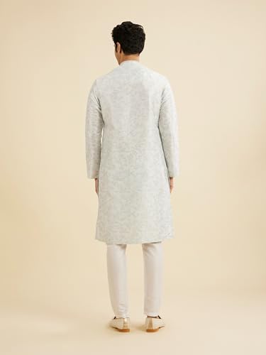 Manyavar Men's Art Silk Digital Print Kurta Set (Light Blue,XL)