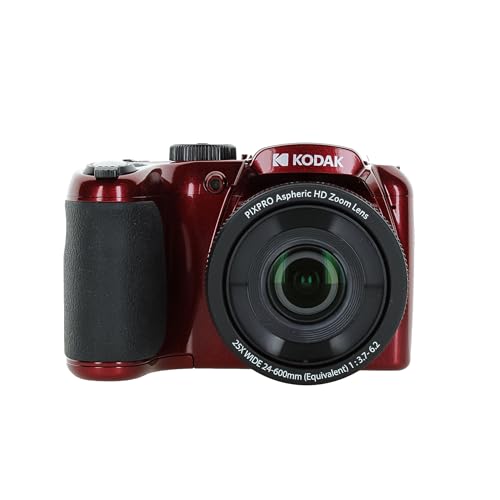 Kodak Pixpro AZ255 Digital Camera (AZ255RD) Bundle Including: 64 GB Memory Card, Rechargeable Batteries, Case, Neck Strap, Lens Caps, Full Cleaning Kit, Card Reader, Card Wallet, USB Cable, Cap Keeper