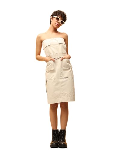 ONLY Women Fit and Flare Beige Dress with Belt