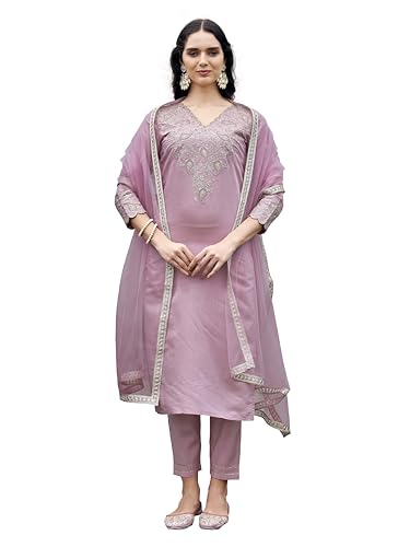 Womanista Women's Pink Color Silk Blend Codding With Sequinns Work Kurta set(Kurtaset_1373_XXL)