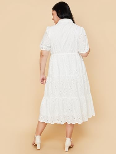 Max Women's Cotton Blend A-Line Below The Knee Dress (DTI3804P_Ivory