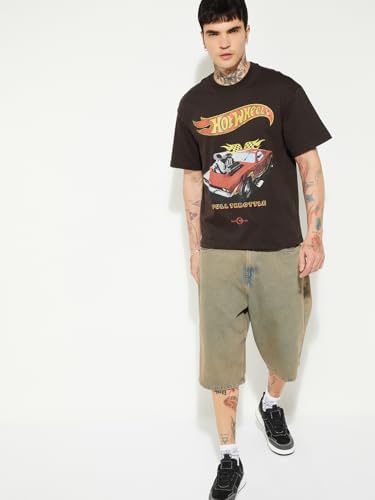 Max URB_N Men Printed Oversized T-Shirt(Brown_XS)