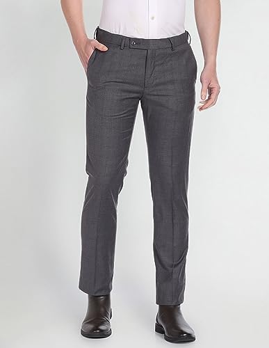 Arrow Checked Flat Front Formal Trousers Grey