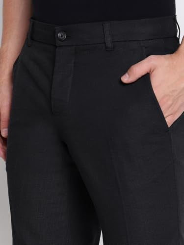 GUESS Myron Dressy Cotton Dobby Stretch Black Solid Mid Rise Regular Fit Chinos Trousers