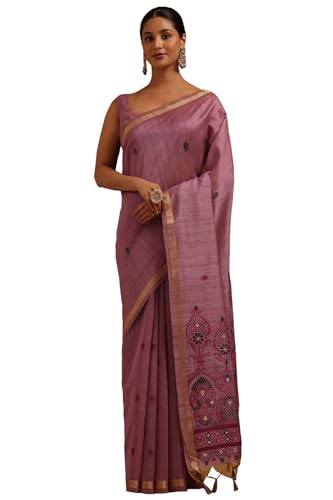 Soch Womens Purple Tussar Woven Designs Saree