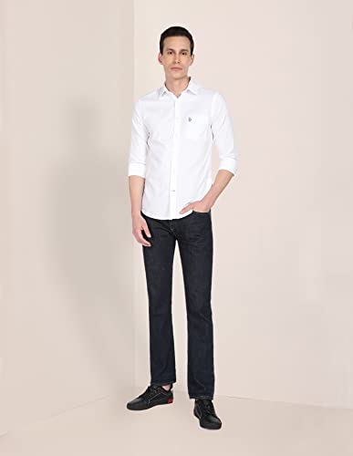 U.S. POLO ASSN. Mens Solid Dobby Fs Regular Fit Shirts (Usshtfx0006_White_M)