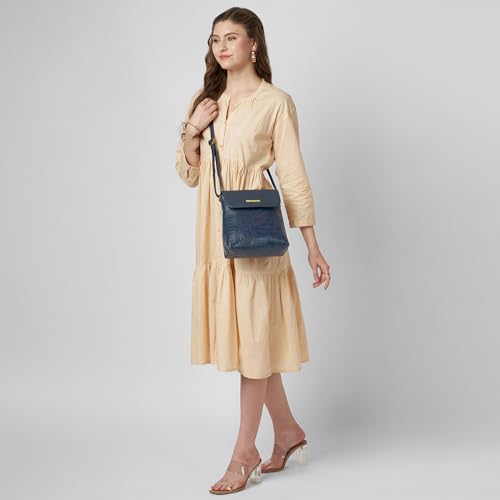 Caprese Pupa Large Crossbody Bag for Women with Adjustable Strap | Versatile Handbag with Zipper & Magnetic Button Closure for Everyday Use, Travel, and Special Occasions (Navy Blue)