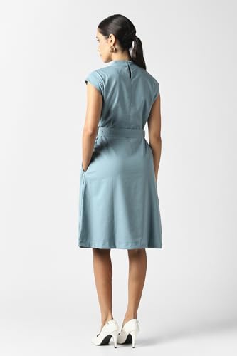 Women Light Blue Check Knee Length Formal Dress