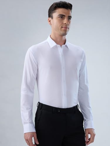 Park Avenue Men Slim Fit Structure Pattern Cotton Polyester Blend Short Collar Full Sleeve Round Hem Formal Shirt White