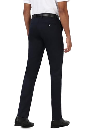 Peter England Men Navy Check Slim Fit Trousers