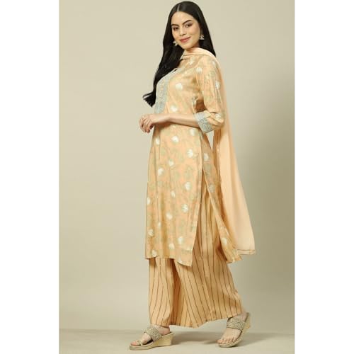 Rangriti Women Polyester Blend Printed Suit Set (RSKASRTD18001SS23PCH_Pink