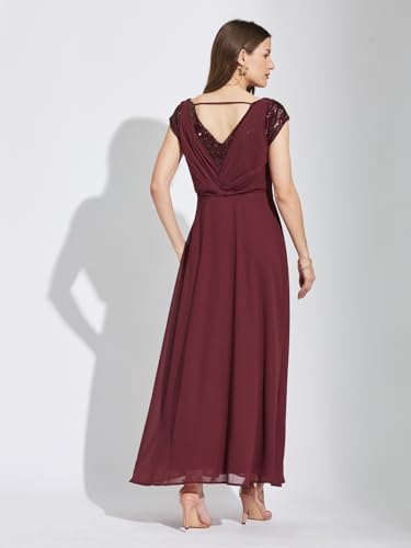 Latin Quarters Women Maroon Square Neck Cap Sleeves Solid Maxi Fit & Flare Dress XL