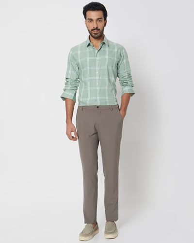 MUFTI Men Shirt | Slim Fit Full Sleeve Spread Collar Checkered Design | 100% Cotton Breathable Fabric | Business Casual & Smart Casual Office Wear| Light Olive 6XL