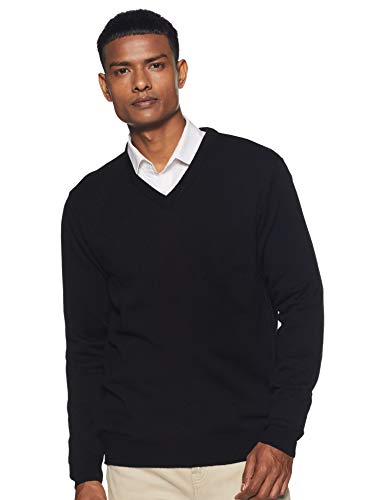 Amazon Brand - Symbol Men's Acrylic V-Neck Sweater (SWR-50_Black_Medium_Black_M)
