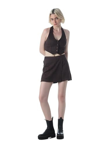 ONLY Women's Solid Regular Fit Brown Waistcoat