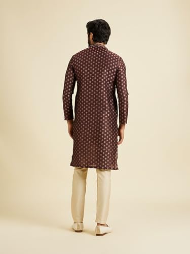 Manyavar Men's Art Silk Textured Kurta Pyjama Set(Brown,S)