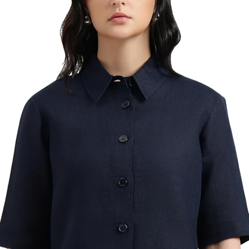 United Colors of Benetton Regular Fit Spread Collar Solid Shirt (Size : L) - 26P5BML5QB75G016 Blue