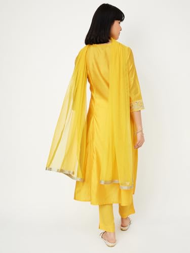 Max Women's Silk Kurta Set (EXST42038YELLOW_Yellow