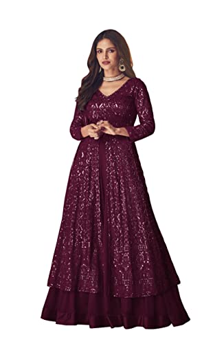 RUDRAPRAYAG Georgette And Santoon Straight Anarkali Gown For Women | Semi-Stitched | Maxi For Women | Gown in Clothing & Accessories