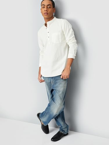 Max Men Striped Slim Fit Short Kurta, Beige, XXL