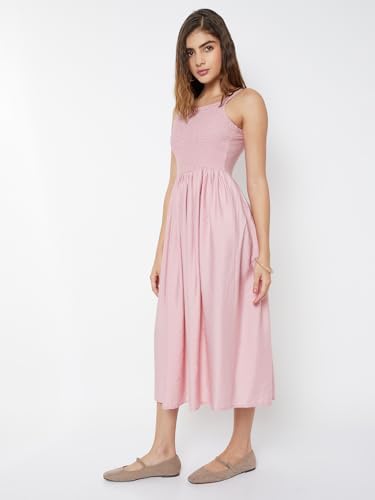 Max Women Smocked A-line Dress (Pink_M)