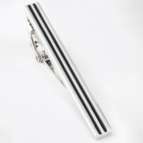 Peluche Mr. Deeper Enamel Sleek Look 2 Silver Cufflink and TiePin Set for Men (Black and Silver)