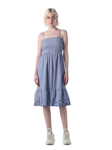 ONLY Women's Checked Fit and Flare Blue Dress