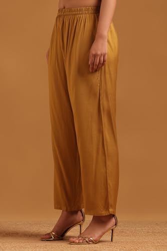 Soch Womens Mustard Crepe Botanical Salwar Suit With Mirror & Cutdana