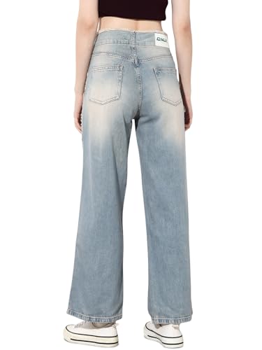 ONLY Women's Solid Straight Fit High-Rise Blue Jeans