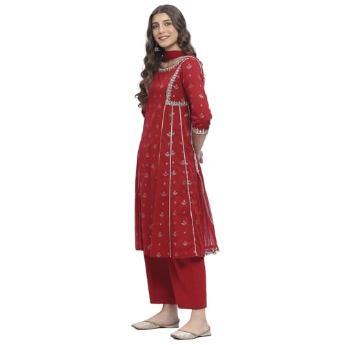 BIBA Women's Red Cotton Kalidar Kurta Sets_38