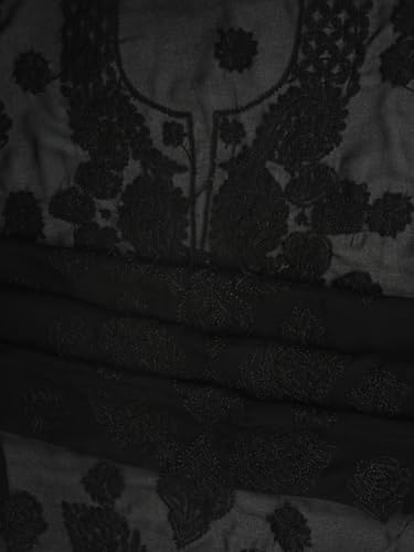 Ada Hand Embroidered Lucknowi Chikankari Unstitched Georgette Dress Material Suit Piece with Dupatta for Women 01A834692 Black