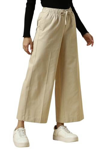 Women Beige Regular Fit Textured Casual Trousers