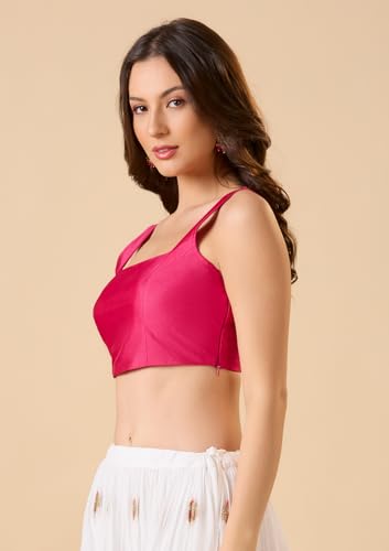 SALWAR STUDIO Pink Taffeta Silk Sqare Neck Sleeveless Readymade Blouse