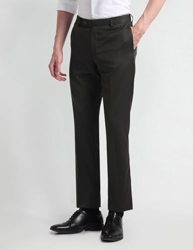 Arrow Men Tapered fit Polyester SolidMid-Rise waistTrousers(ARAEOTR1627_Brown_32)