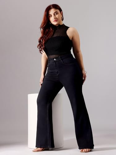 Miss Chase A+ Women's Bootcut High Rise Regular-Length Stretchable Denim Shaping Jeans (APAW24DEN85-94-330-40, Ebony Black, 40)