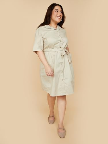 Max Women's Pure Cotton Classic Midi Dress (KESAR1D_Beige