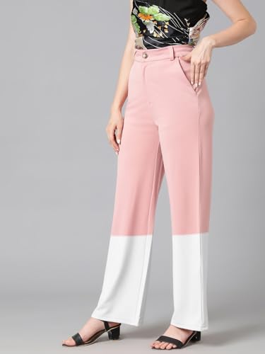 KOTTY Women's Straight Leg High-Rise Stylish Designer Trousers(Multicolor,26)