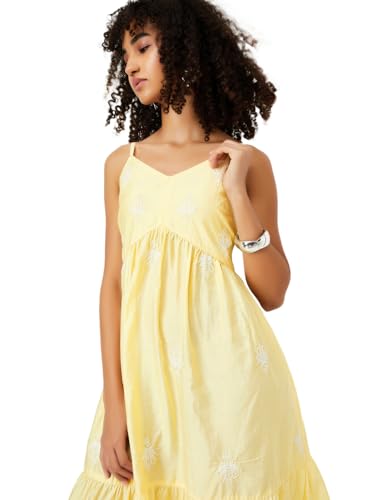 Max Women's Polyester A-Line Midi Dress (TL55002_Lemon