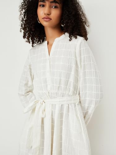 Max Women's Polyester A-Line Midi Dress (TP55003_Off White