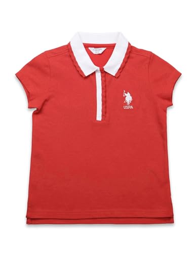 U.S. POLO ASSN. Kids Kids Relaxed fit Girls Cotton Solid Short Sleeves Polo T-Shirts (UGSS25PTS200_Red_3-4Y)