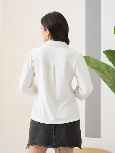 Latin Quarters Women White Solid 3/4th Sleeves Collar Neck Casual Shirt_XL