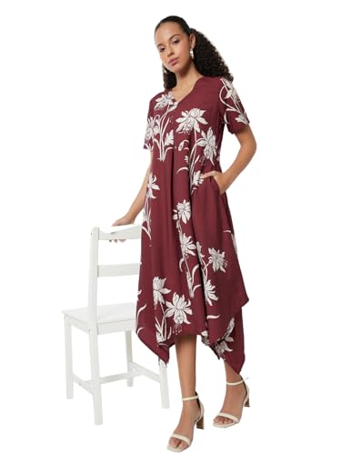 Max Women's Polyester A-Line Below The Knee Dress (NC510003_Maroon