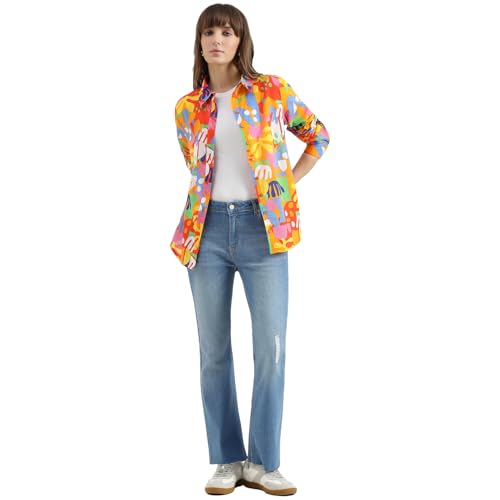 United Colors of Benetton Regular Fit Spread Collar Printed Shirt (Size : M) - 26P5OA95Q8U5G901 Orange