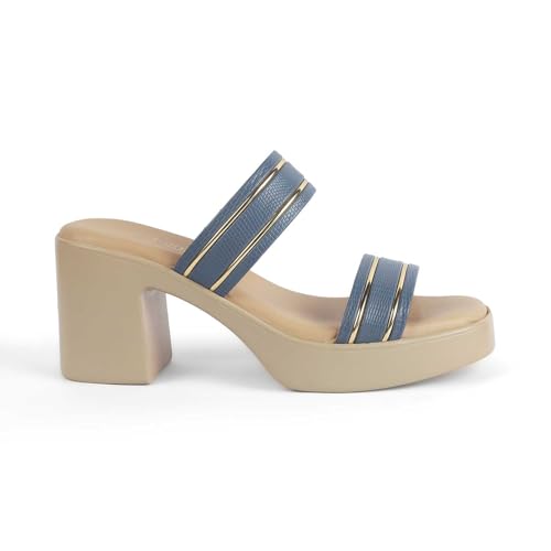 tresmode MAURO Women's Block Heel Sandals Footwear Blue, 4 UK / 37 EU - Square Toe Soft Comfortable Casual Formal Office Shoe Wear Durable