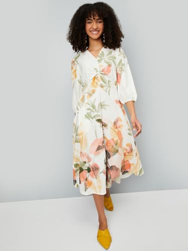 Max Kalki x Floral Print A-line Midi Dress(Multicolour_S)
