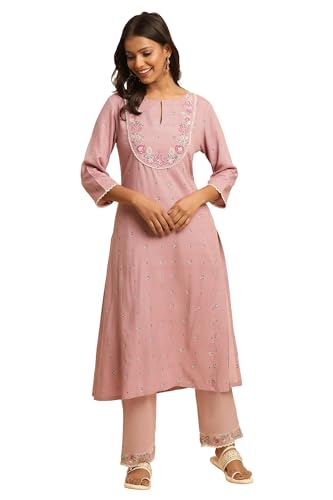 W for Woman W Women Purple Festive Floral Print Viscose Kurta & Straight Pant_24FESTWS10948-120088_XS