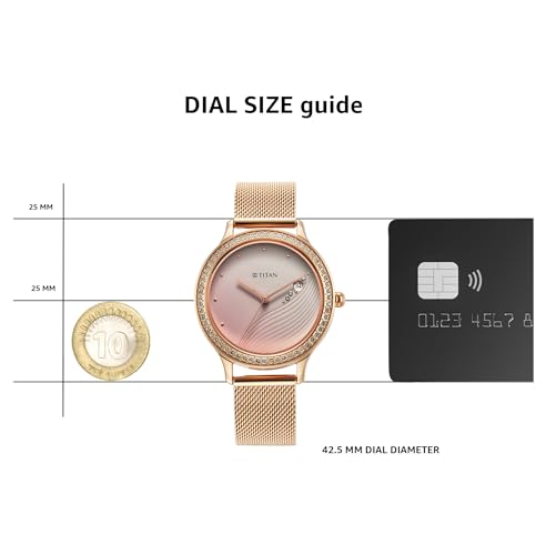 Titan Purple Glam It Up Quartz Analog with Date Pink Dial Rose Gold Stainless Steel Strap Watch for Women - NT2634WM05