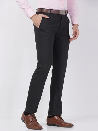 Raymond Men Slim Fit Checks Pattern Poly Viscose Blend Flat Front Formal Trouser Black