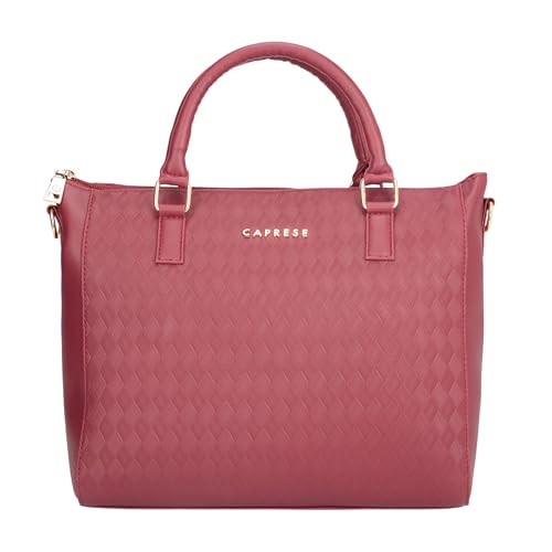 Caprese Maddy Medium Textured Tote Bag for Women with Multi-Compartment | Elegant Shoulder Handbag with Adjustable & Detachable Strap | Fits Up to 16 Inch Laptop | Perfect for Office & Travel (Cherry)