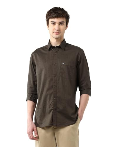 Arrow Sports Men's Geometric Regular Fit Shirt (ASAJSH1748_Dark Brown